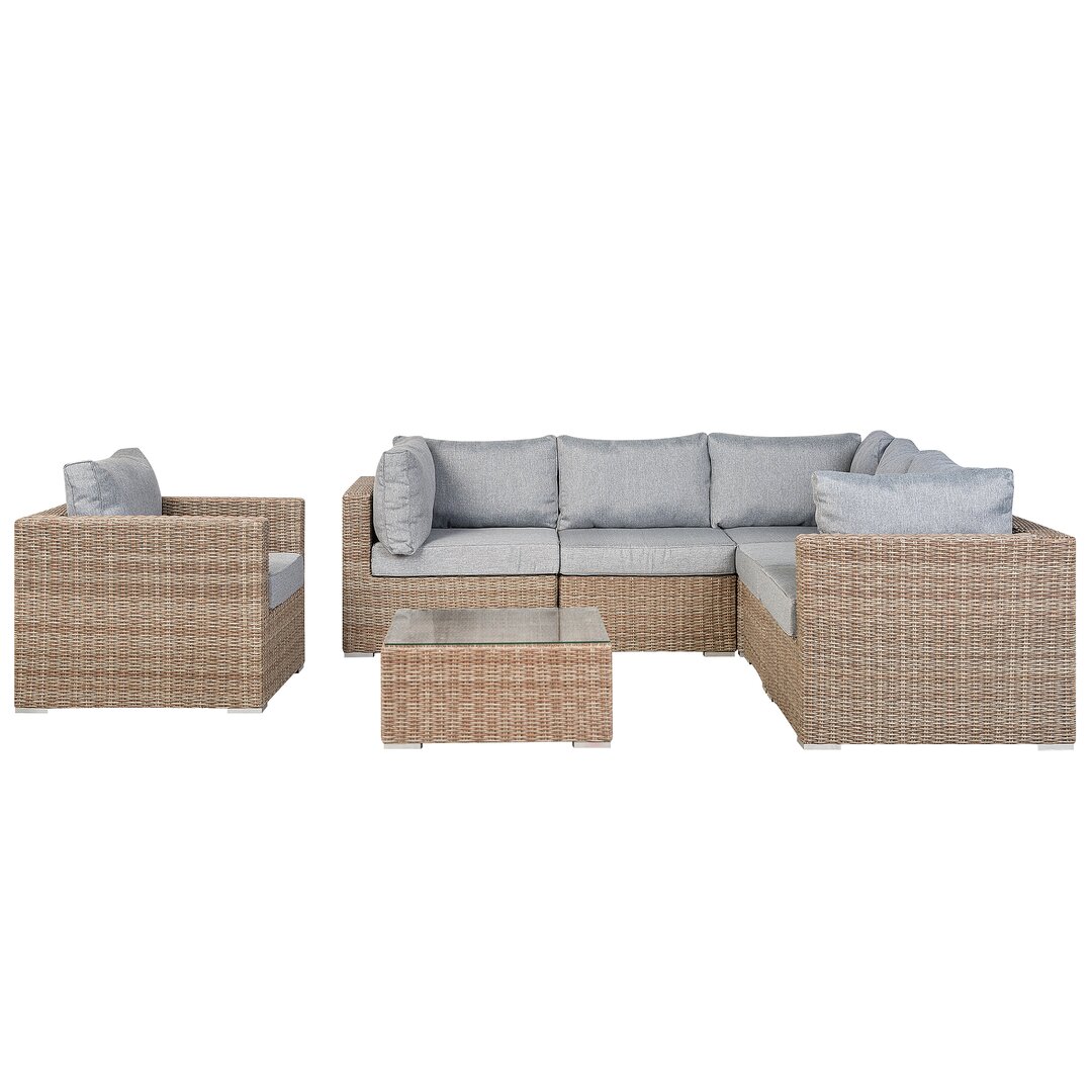 6-Sitzer Lounge-Set Wynnfield aus Rattan mit Polster