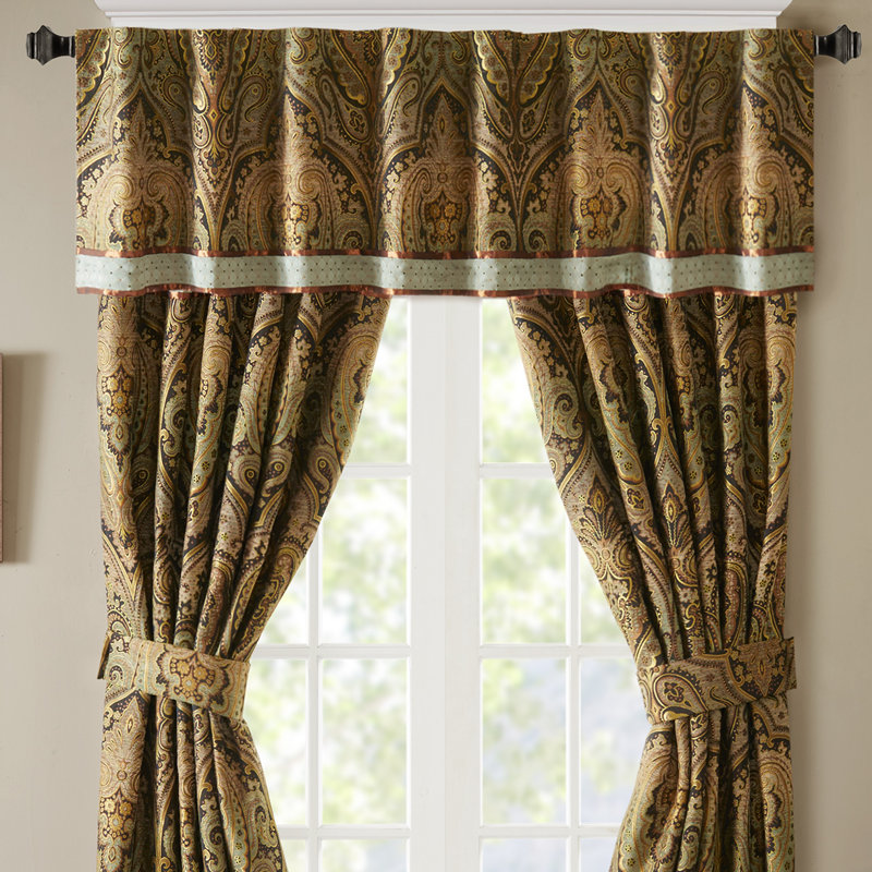 Standard Blue and Brown Jacquard Rod Pocket Valance