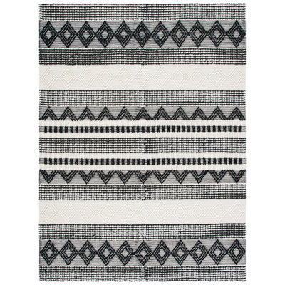 Stimpson Striped Handmade Flatweave Wool/Cotton Ivory/Black Area Rug