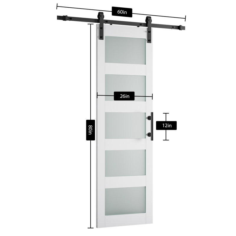 Glass Wood Barn Door with Installation Hardware, 26" x 80"