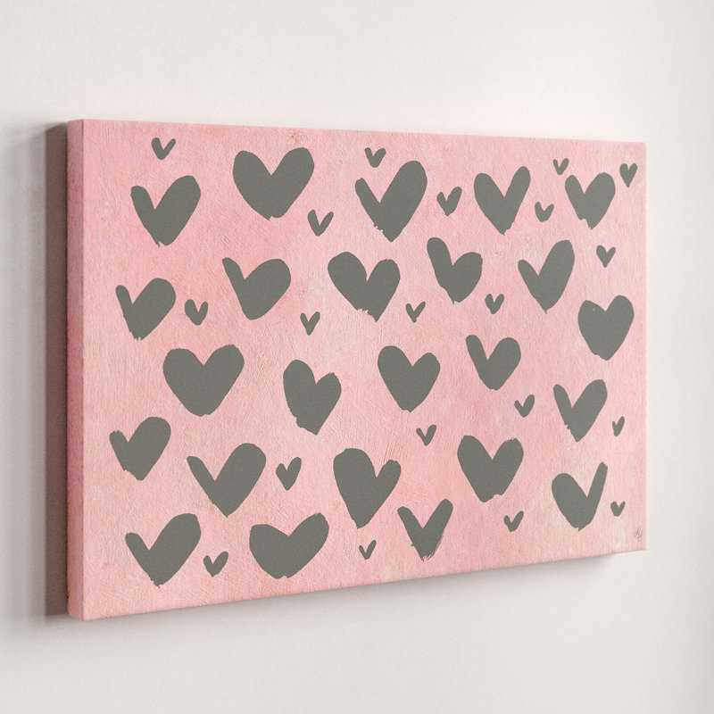 Imprimé de cœurs roses et gris Licata sur toile tendue, 20 po x 30 p