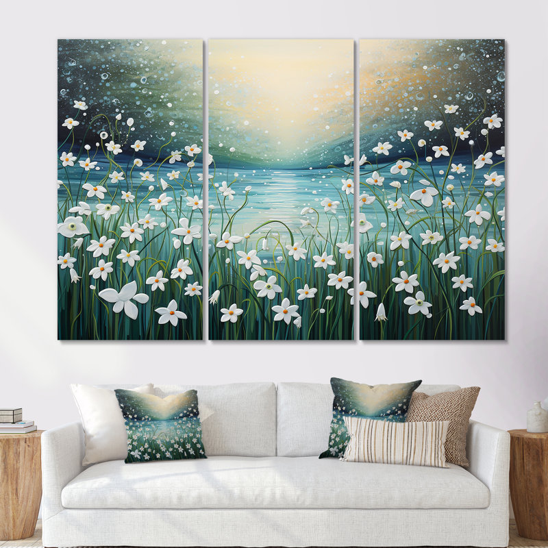Ensemble de décorations murales Snowdrop Flowers Field In Winter II - Snowdrops, H 28 po x l 36 po x P 1 po, Toile tendue