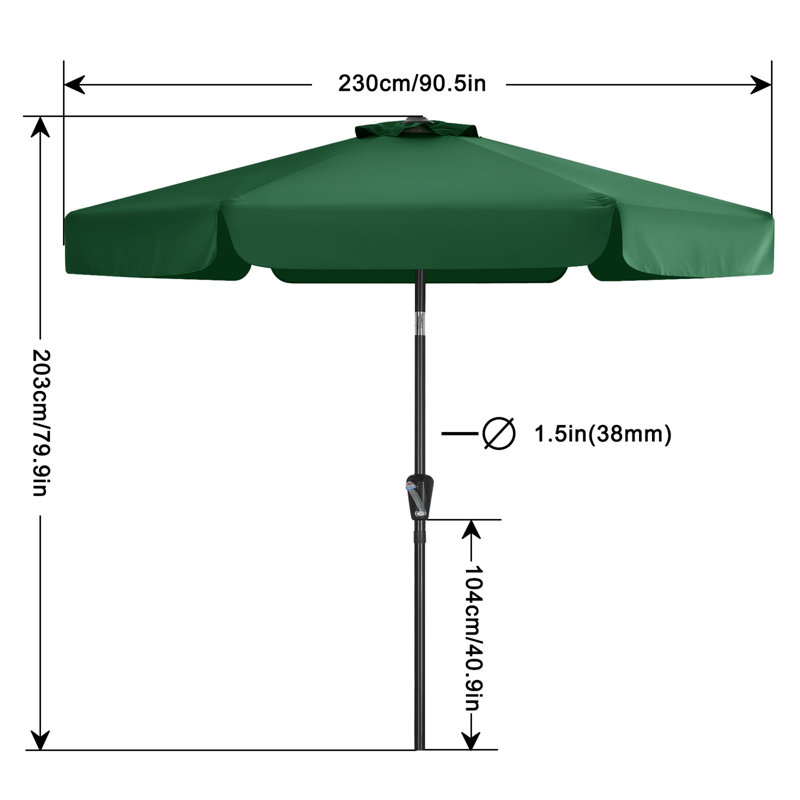 Parasol de marché festonné Holmquist avec inclinaison et levage à manivelle, Vert forêt, 7.5'