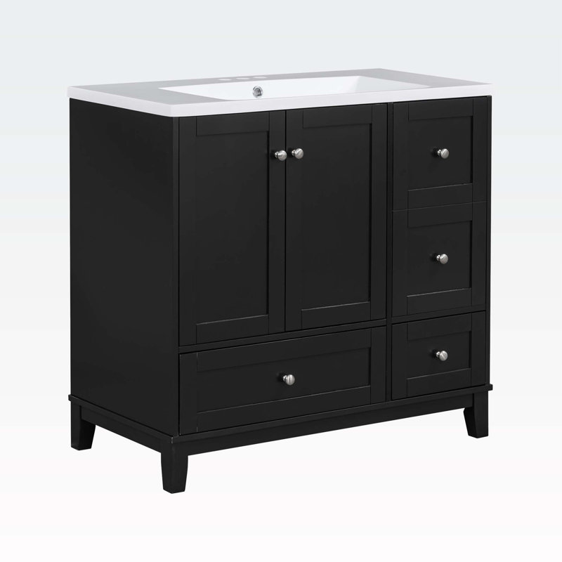 Armoire de salle de bain autoportante Florant, Noir