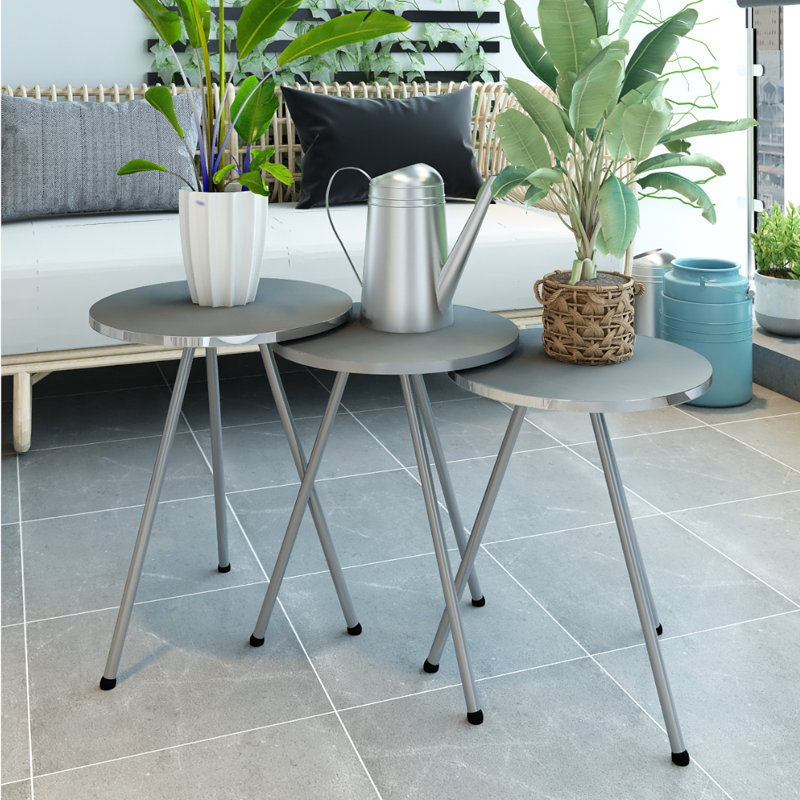 Ensemble de tables basses 3 pièces Euclide, Argenté