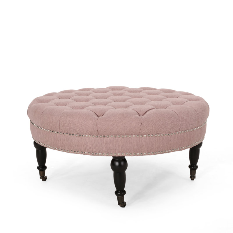 Table basse avec repose-pieds Healdton, Polyester rosé clair