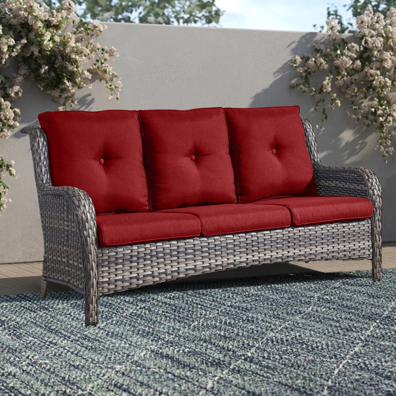 Bonia 72.44'' Wide Straight Patio Sofa with Cushions, Gray, Red