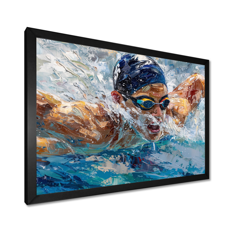 Concours de natation aux Jeux olympiques I - Art mural de natation, Toile encadrée noire simple, H 24 po x l 32 po x P 1 po