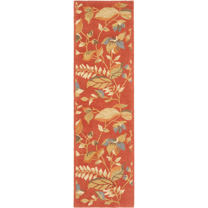 Emrick Blossom Hand Hooked Wool/Cotton/Latex Floral Rug in Rust, Runner 2'3" x 8'