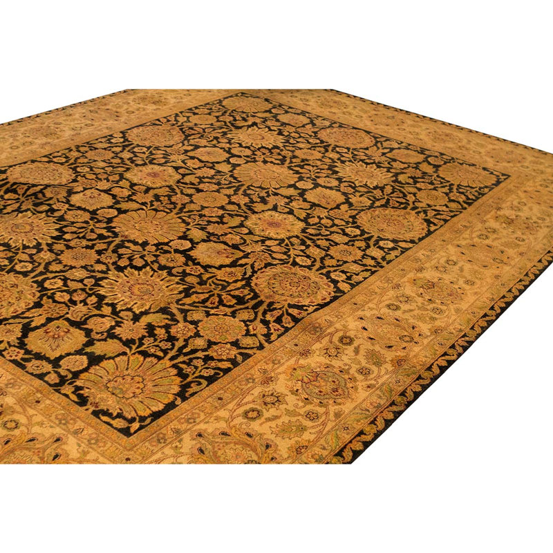 Tapis noir / brun noué à la main, Rectangle 9 pi x 12 pi 1 po