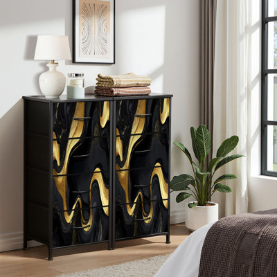 Dresser for Bedroom Dresser for Closet Abstract Black Grey Gold Marble Subtle Sheen Design Dressers & Chests of Drawers Fabric Closet Organizers and Storage with 4 Drawers Storage Bins