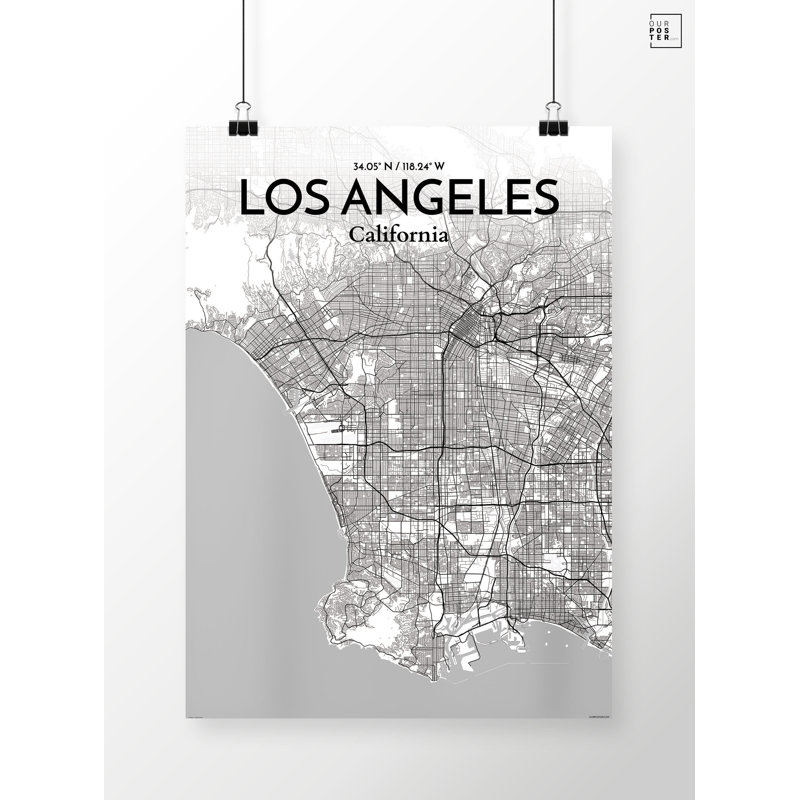« los angeles city map », reproduction d’impression sur affiche en tons, H 20 po x l 16 po