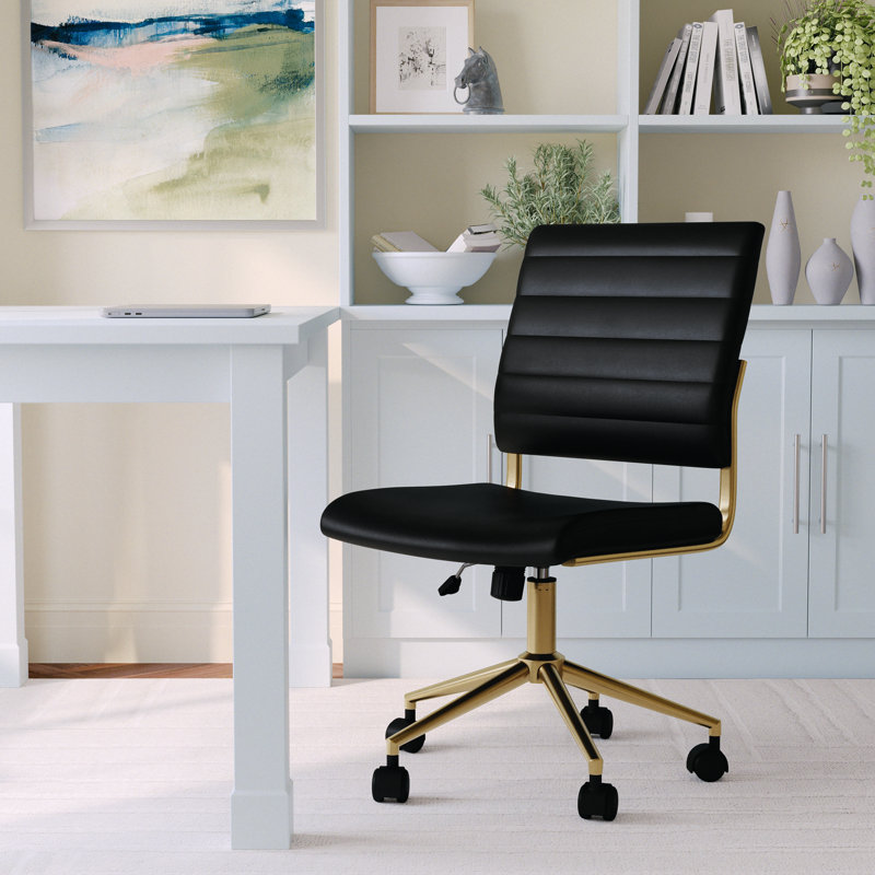 Hargrove Martha Stewart Ribbed Upholstered Armless Swivel Home Office Chair, Black