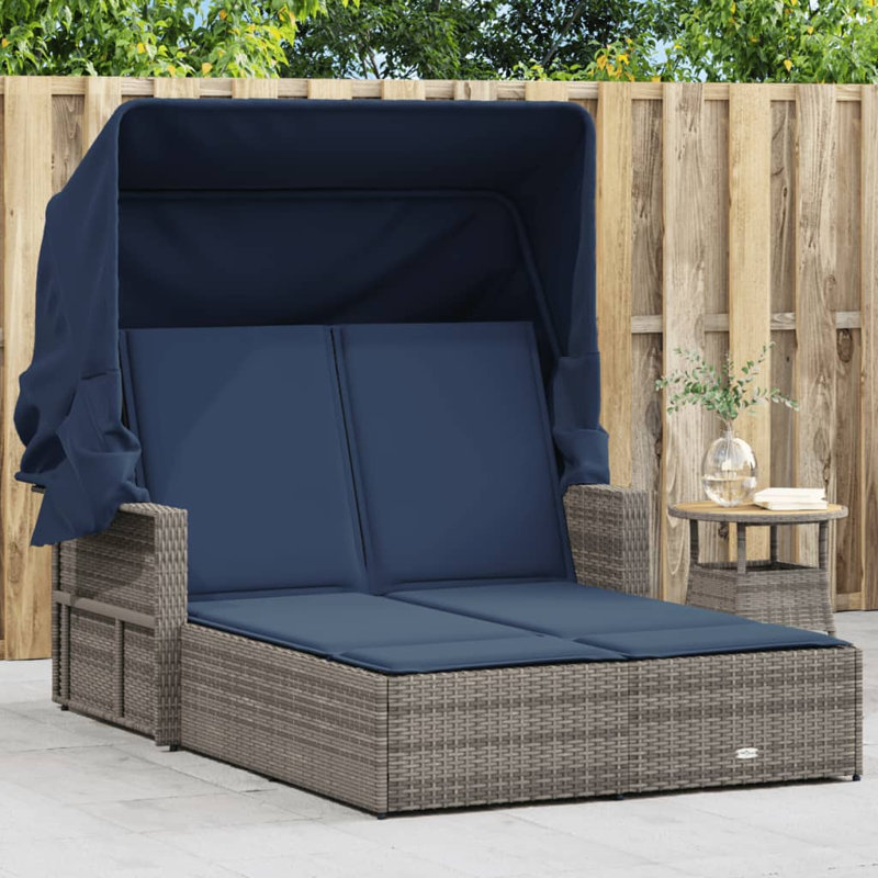Double méridienne vidaXL avec auvent et coussins, Gris / bleu marine