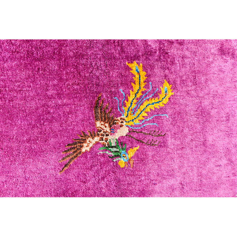 Hand Knotted Pile Fuchsia / Pink 1920s Rectangle Wool Antique Rug
