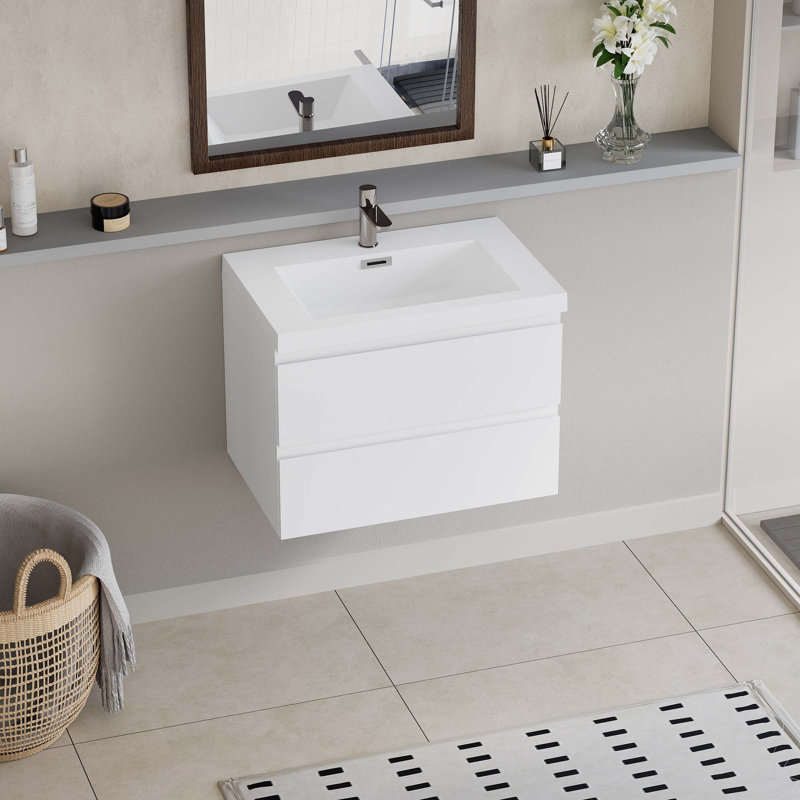 Floating Bathroom Vanity With Sink, White