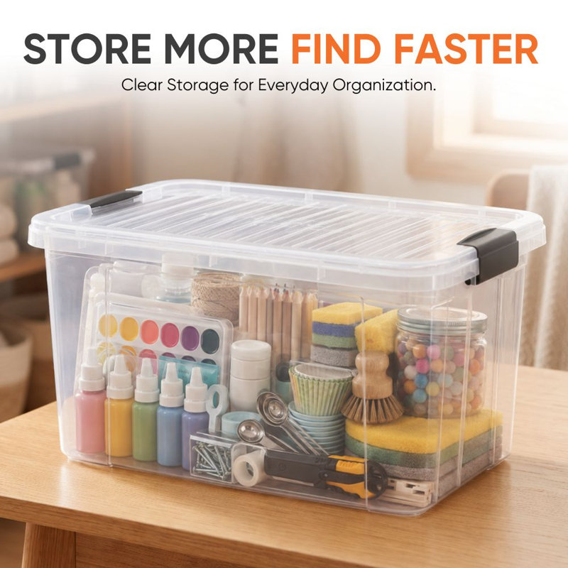 14.7 Quart Clear Plastic Storage Containers with Lids, Stackable Organizer Bins, BPA-Free Storage Boxes for Home, Office, Dorm & Classroom, 1 Pack