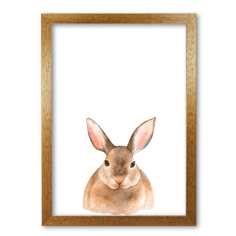 Forest Friends, Cute Bunny - Painting, Honey Oak Frame, 42 cm H x 30 cm W x 5 cm D