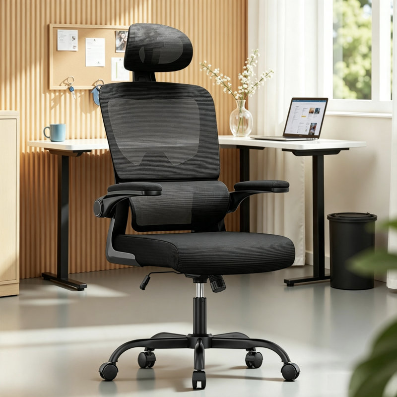 Motonobu Ergonomic Office Chair with Mesh Lumbar Support, Black