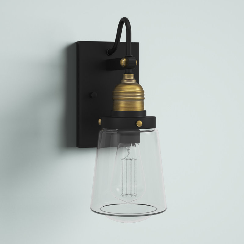 Wellfleet Wall Light in Black/Warm Brass, 13.5" H x 5" W x 7" D, Black/Warm Brass