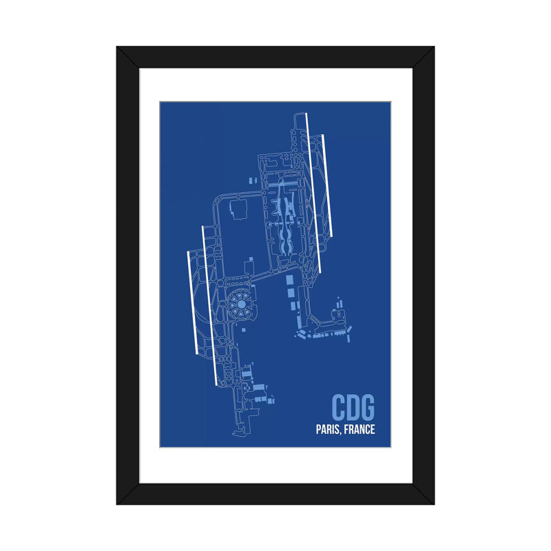 « paris (charles de gaulle) », reproduction d’impression sur toile, H 32 po x l 24 po x P 1 po, Papier d'art encadré noir