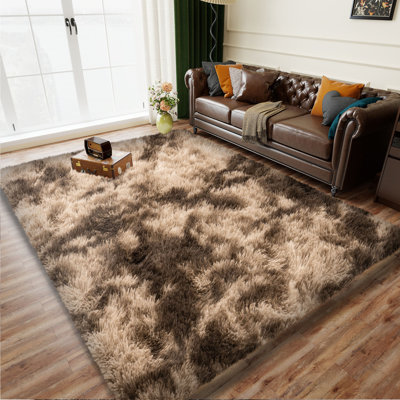 Shag Area Rugs for Living Room, 4x6 ft Soft Fluffy Rugs for Bedroom, Nursery, Kids Room Home Decor, Tie-Dyed Brown