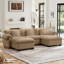 Canapé modulaire moderne en U à 3 places avec assise et repose-pieds de rangement, canapé en velours 3 places avec dossier souple et coussin de siège, brun clair Modern