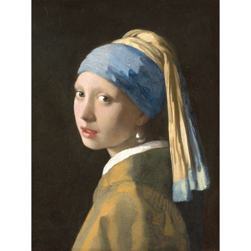 «Girl With A Pearl Earle» par John Vermeer, reproduction sur toile tendue, Or, H 40 po x l 30 po