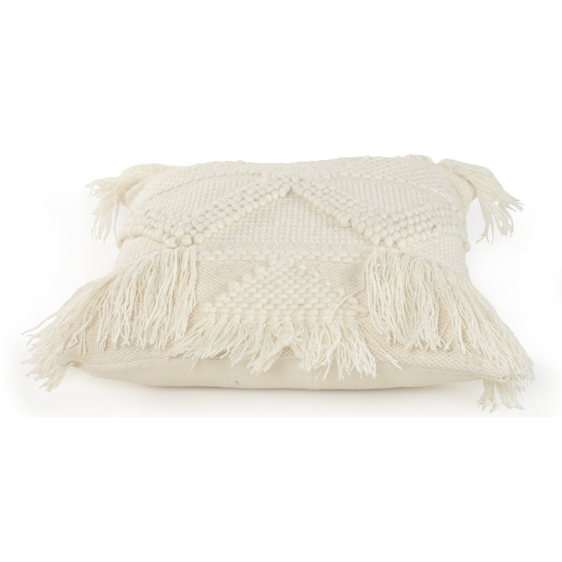 Ivory Coastal Fringed Textured Throw Pillow