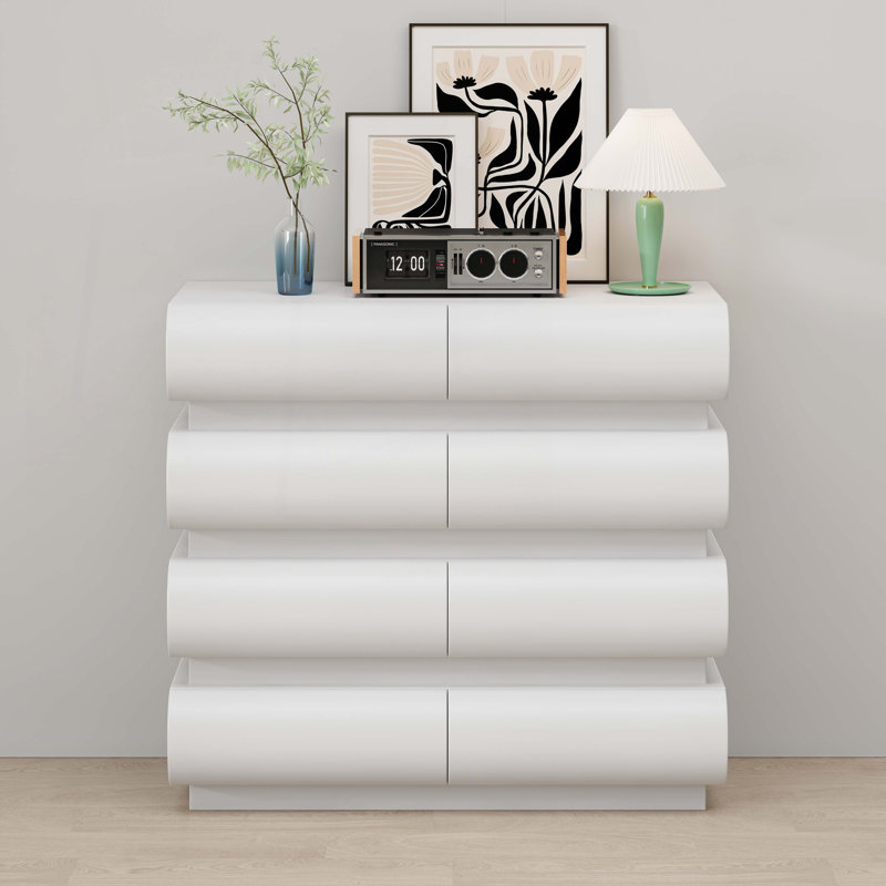 Wood Console Table with 8 Drawers,No Handle, White