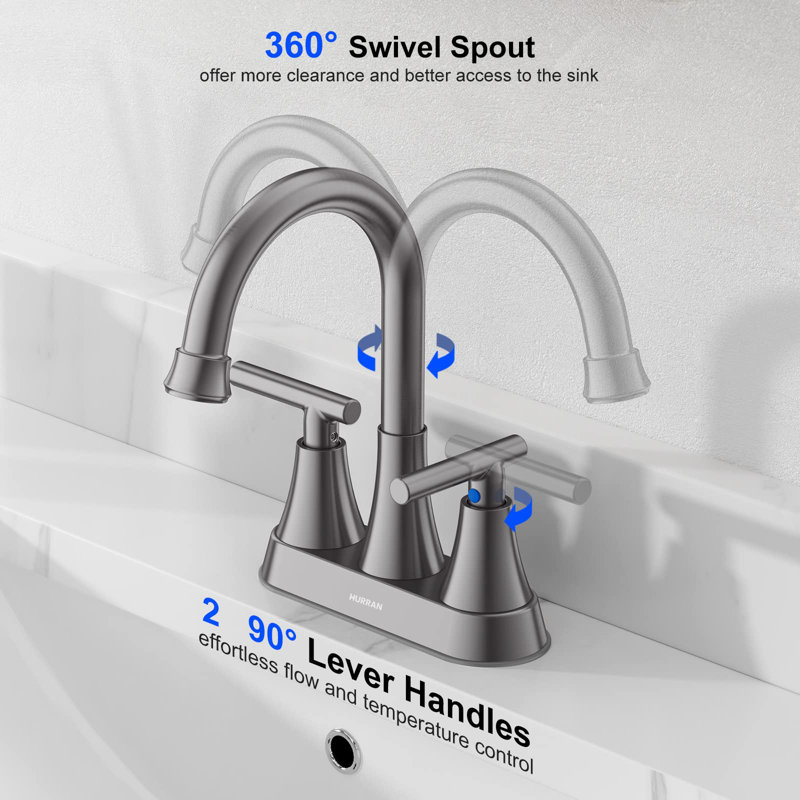 2-handle Bathroom Faucet with Drain Assembly, Brushed Gray