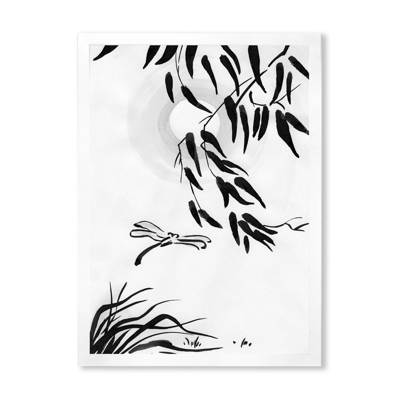 Croquis asiatique de libellule - Peinture, H 32 po x l 16 po x P 1 po, Cadre photo blanc