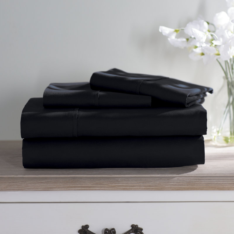 Wayfair Basics® 1800 Series Soft Microfiber Sheet Set, Full Sheet Set with 2 Pillowcases, Black