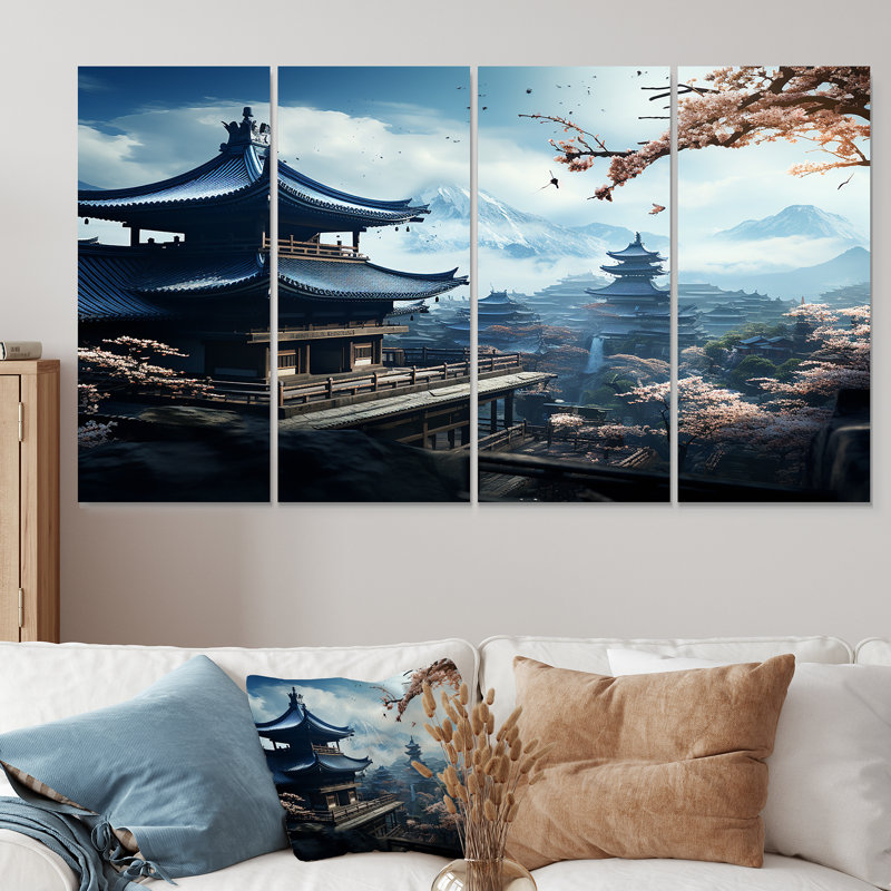 Ensemble de 4 décorations murales japonaises, Japon, H 28 po x l 48 po