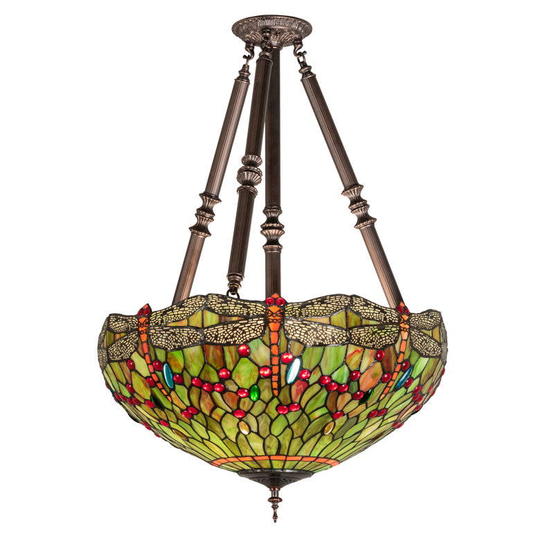 Luminaire bol suspendu à 4 lumières Tiffany