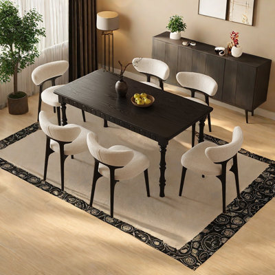 Natural Finish Solid Wood Base Dining Table Set