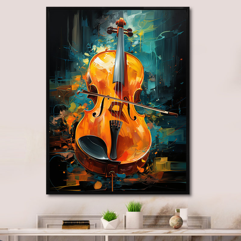 Violon Tribute Jazzed Jade sur toile, Cadre flottant noir, H 40 po x l 30 po x P 1,5 po