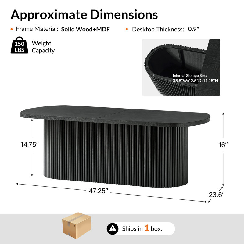 Table basse ovale avec rangement Elias, Noir
