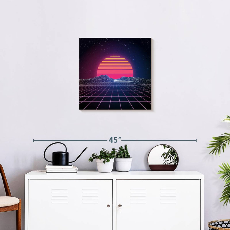 Arney rétro coucher de soleil des années 1980, H 20 po x l 20 po