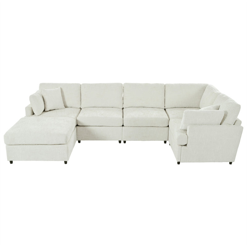 127" U-Shaped Sectional, Beige Chenille