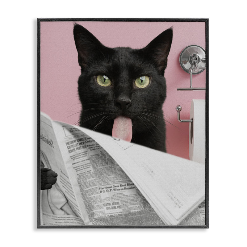 Estampe numérique pour salle de bain Black Cat, conçue par Jesse Keith, H 14 po x l 11 po, Giclée encadrée noir minuit