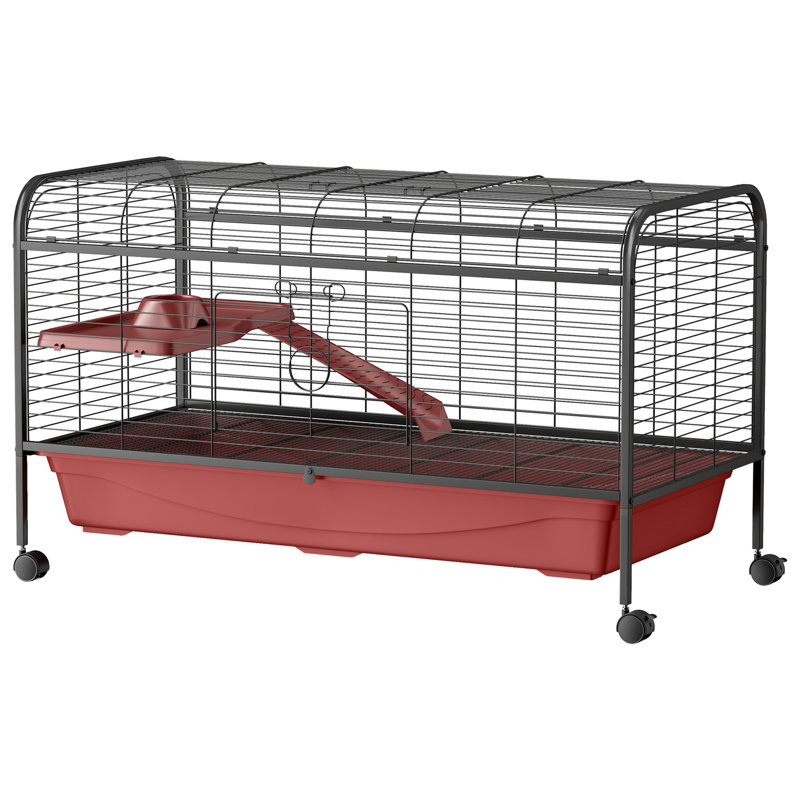 Cage pour petits animaux, cage à lapins ou maison de jeu pour furet avec mangeoire, roulettes, plateforme, rampe