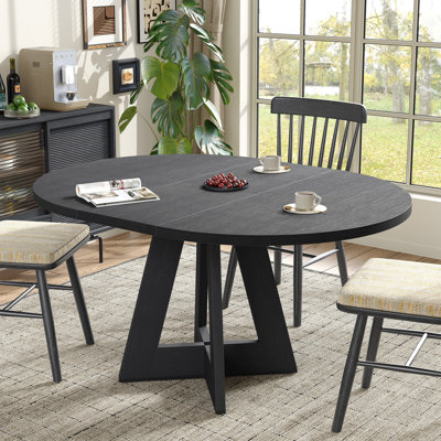 43.3"-61.1" Extendable Round Dining Table with Hidden Storage & Cross Base, Seats for 4-6,Kitchen Dining Table for Dining Room