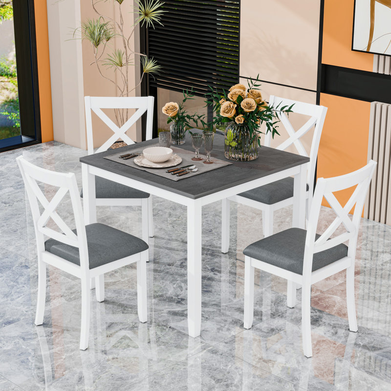 Ensemble de table de salle à manger 5 pièces avec table compacte et 4 chaises rembourrées pour petits espaces