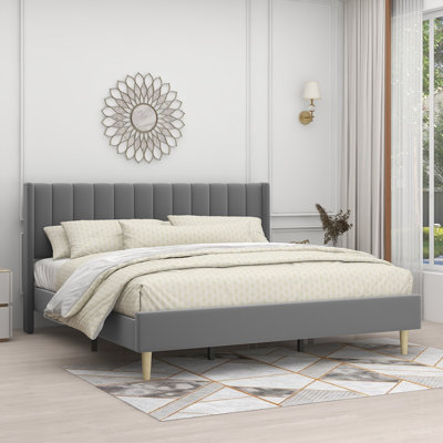 Eriksay Low Profile Upholstered Platform Bed with Wingback Headboard