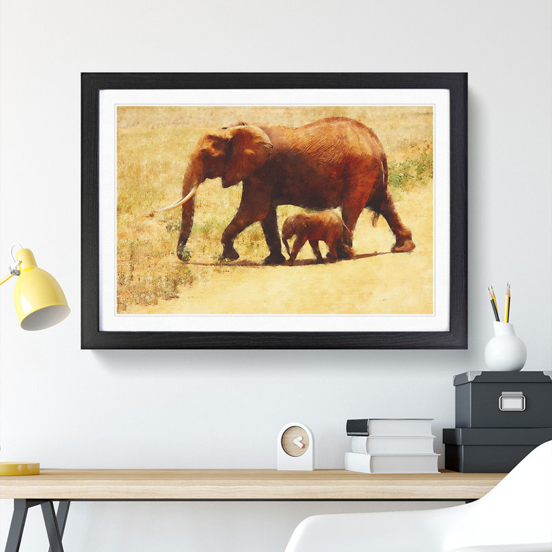 Mother and Baby Elephant Vol.3 - Framed Print, 27cm H x 36cm W x 2cm D, Black Framed