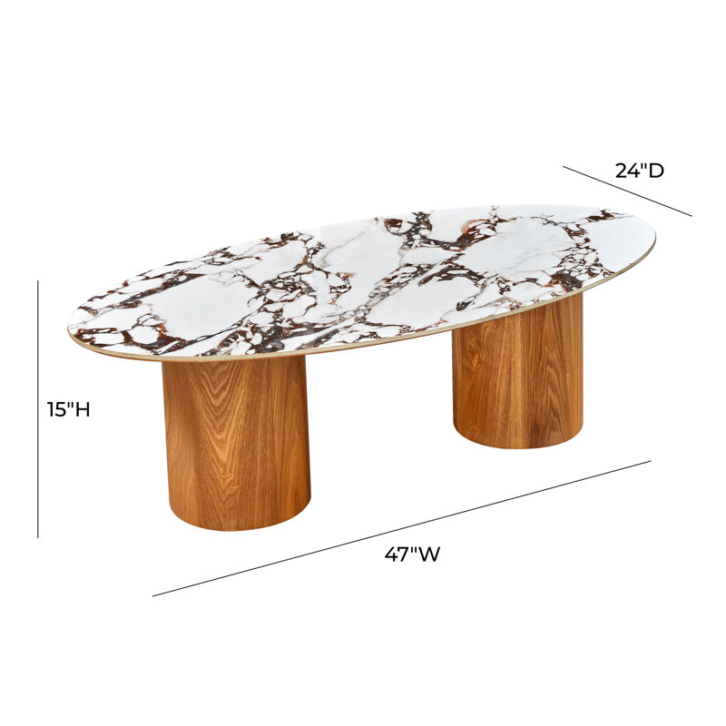 Tamara Oval Faux Marble and Wood Coffee Table
