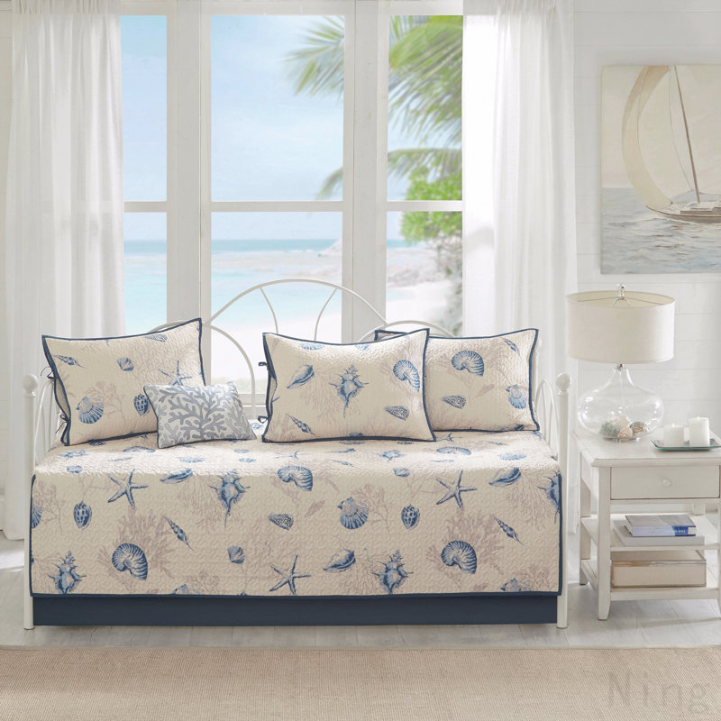 6 Piece Reversible Printed Microfiber Daybed Cover Set Blue Daybed