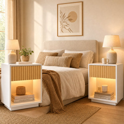 Scandi Nightstands with LED & Power Outlets(Set of 2)