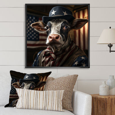 Patriotic Cow USA Portrait - vache, art mural animal